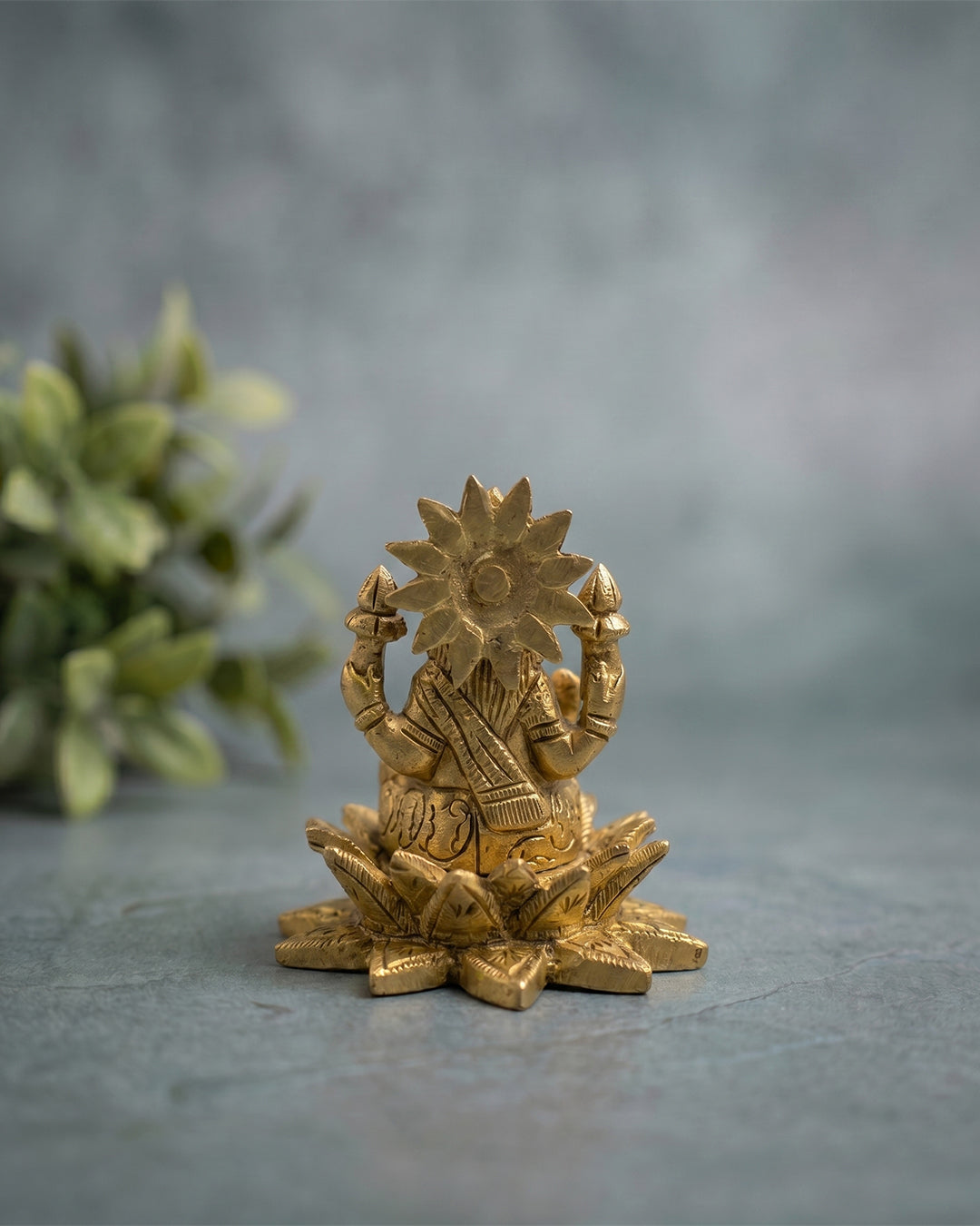 Lakshmi Devi Sitting on Lotus – Gold Finish Idol (3 Inches)