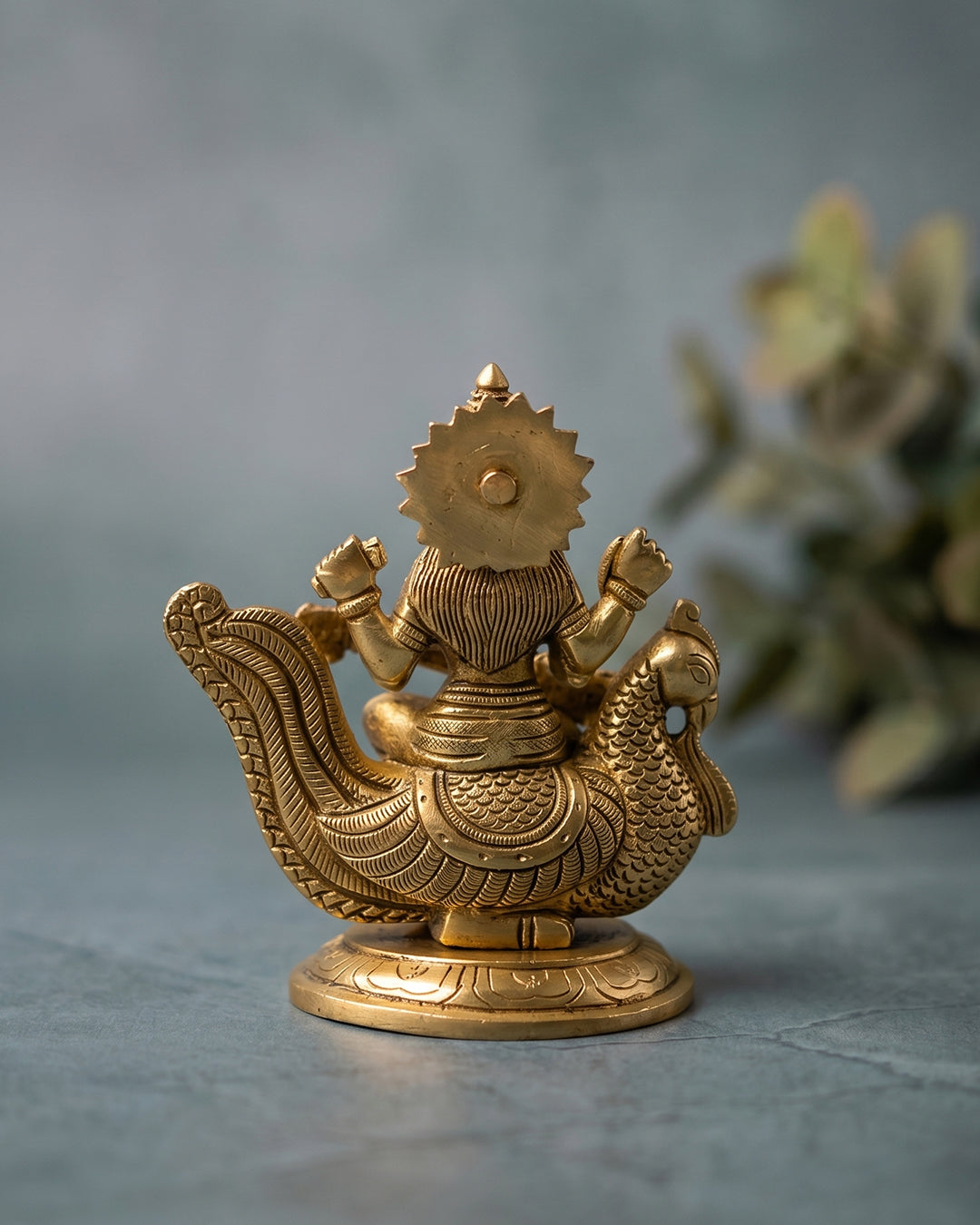 Saraswati Devi on Swan – Gold Finish Idol (4.5 Inches)