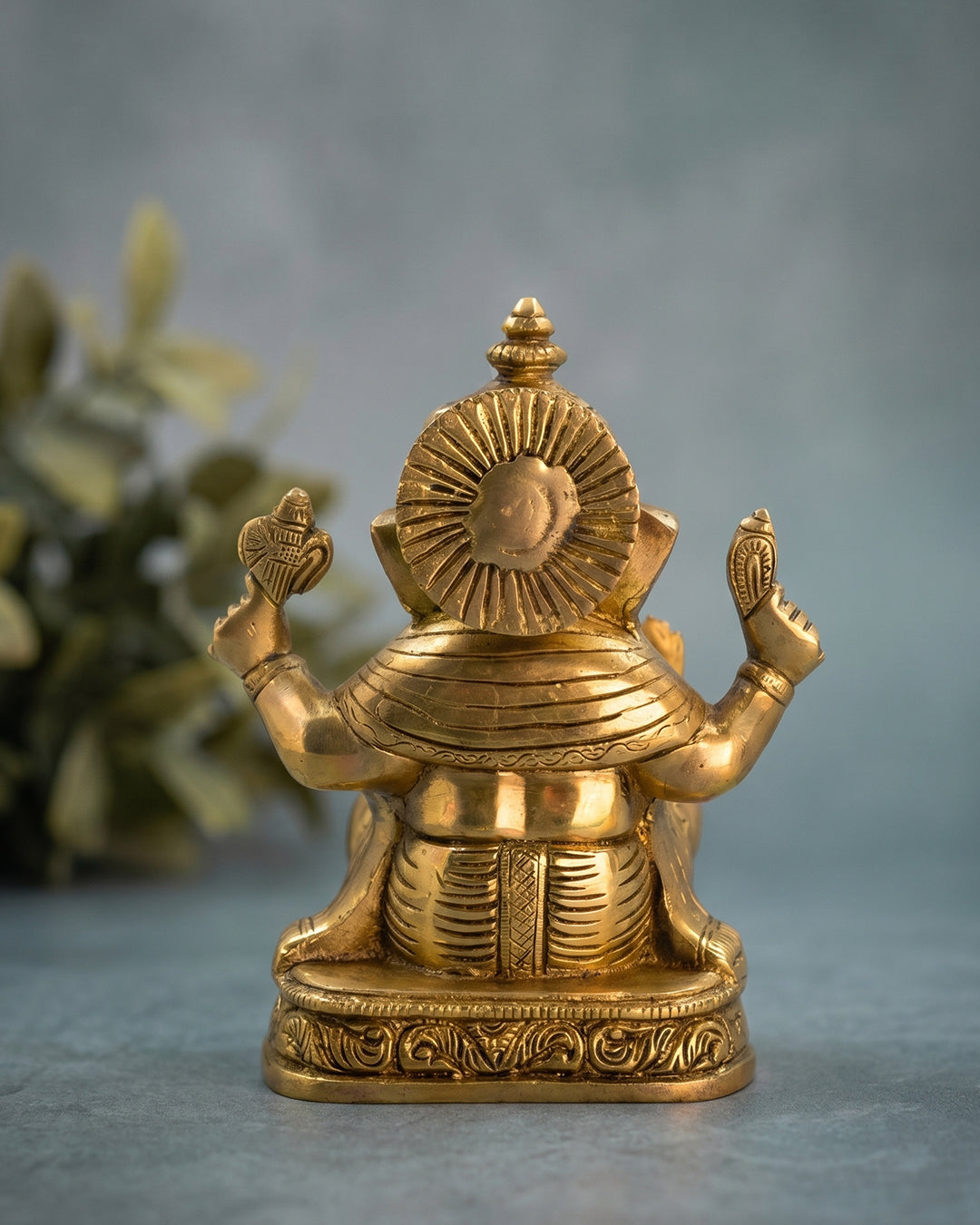 Ganesha Sitting on Base – 3.5 Inches Gold Finish Idol