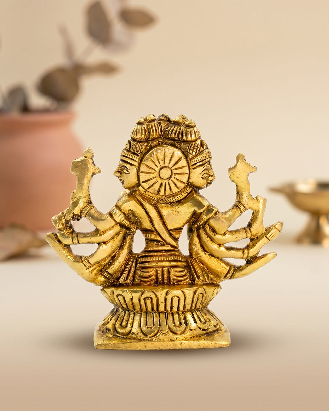Gayatri Devi Small Brass Idol – Antique Gold Finish (3 inches)