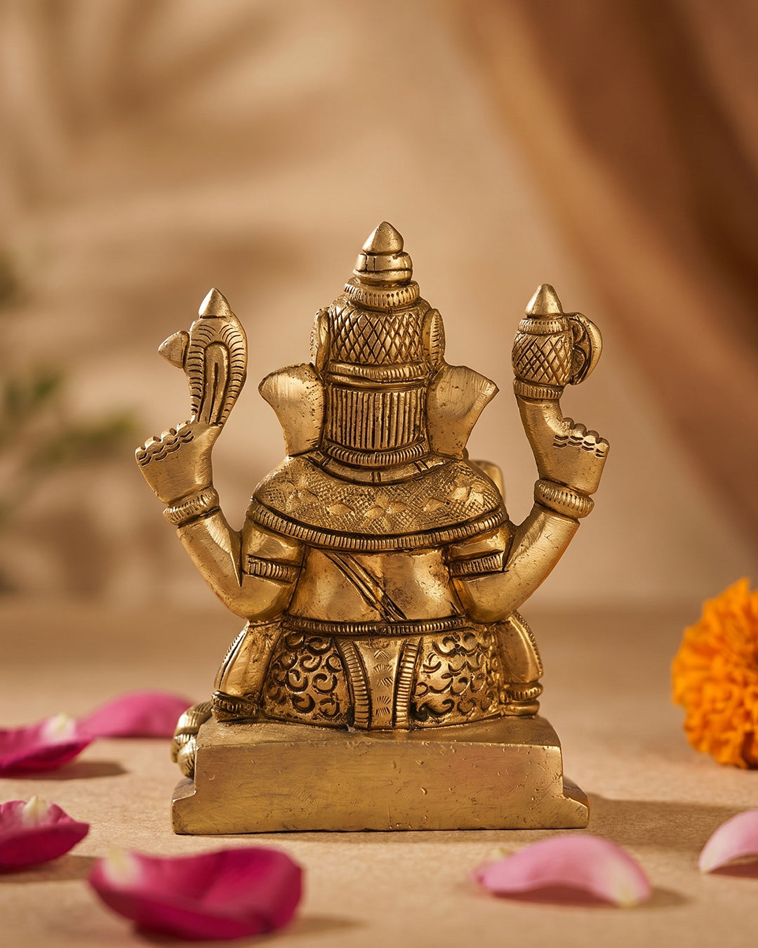 Ganesha Sitting on Base – 3.5 Inches Gold Finish Idol