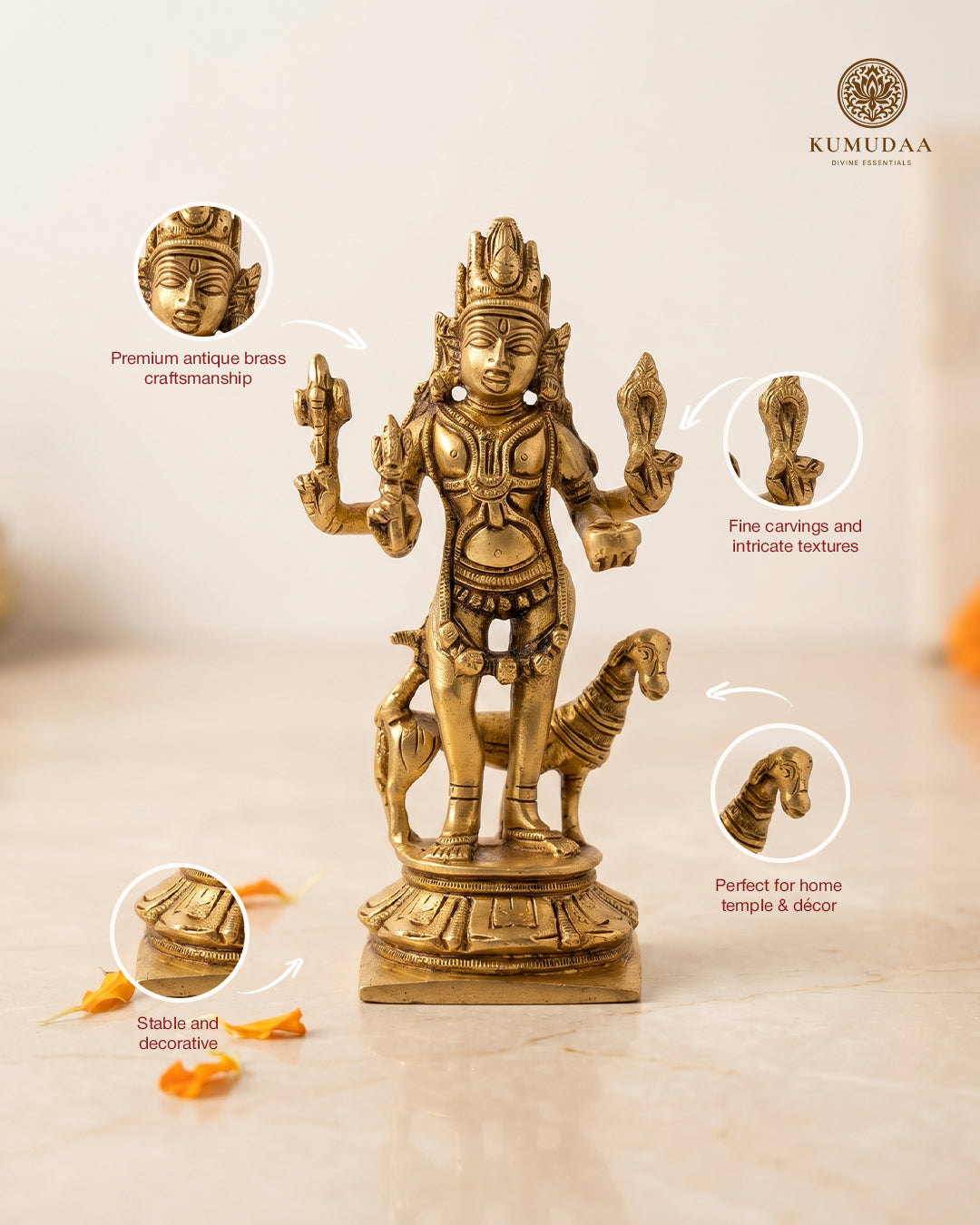 Kalabhairava Gold Finish Standing Idol – 5.8 Inches