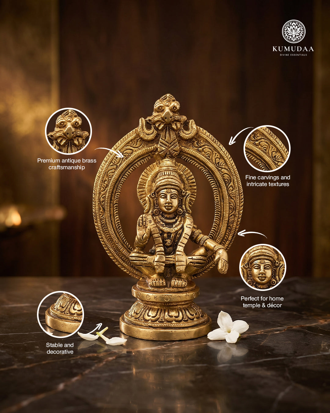 Ayyappa – Antique Gold Finish Brass Idol