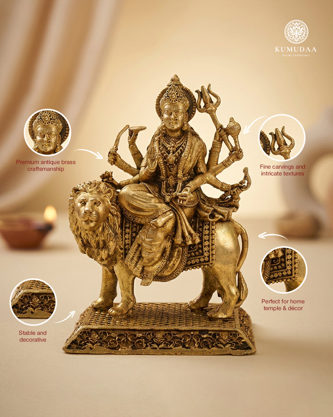 Durga Devi 3D Large – Premium Brass Idol