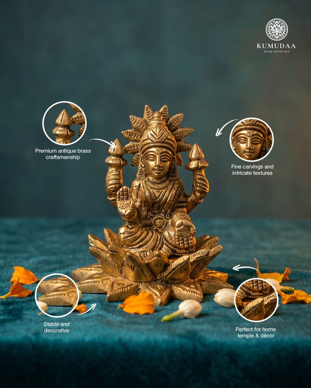 Lakshmi Devi Sitting on Lotus – Gold Finish Idol (3 Inches)