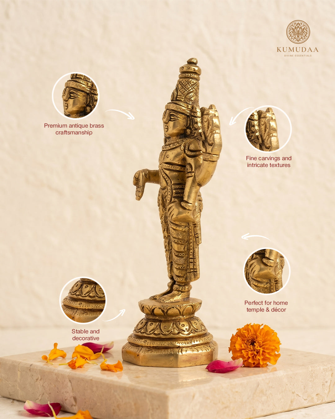 Venkateswara – Gold Finish Brass Idol (6 inches)
