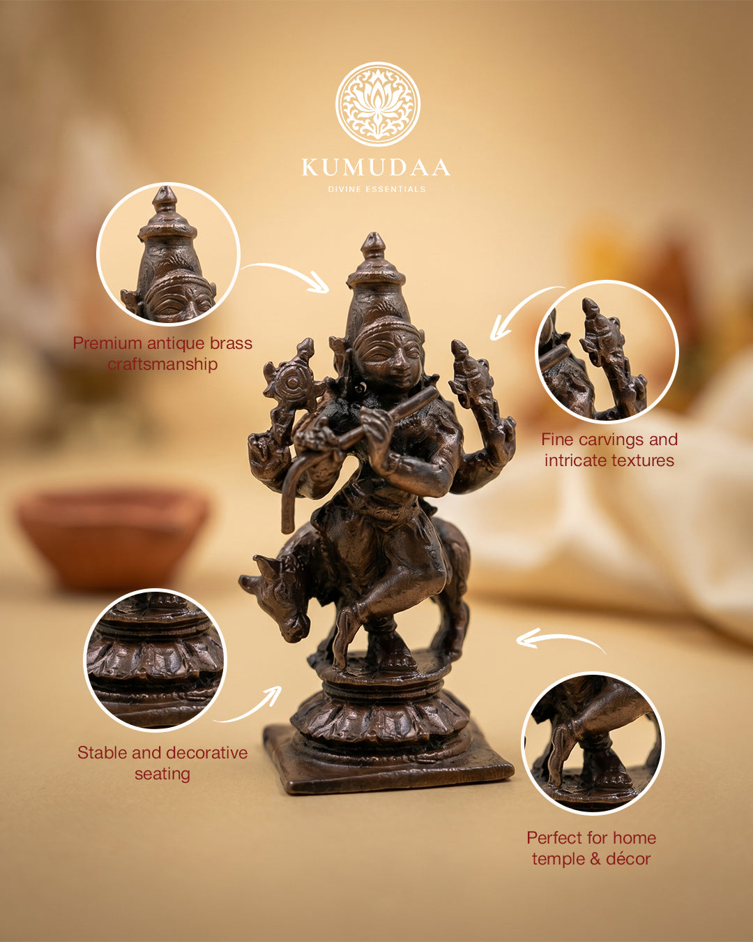KRISHNA  – Antique Copper Divine Idol - 2 inches