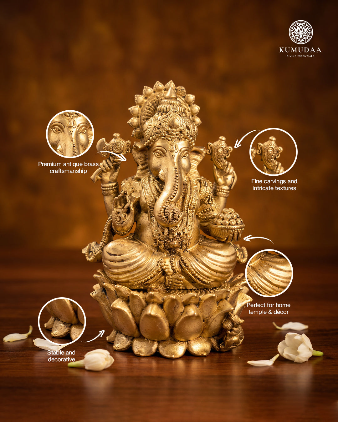 Ganesha Sitting in Lotus – 4 Inches 3D Finish Idol