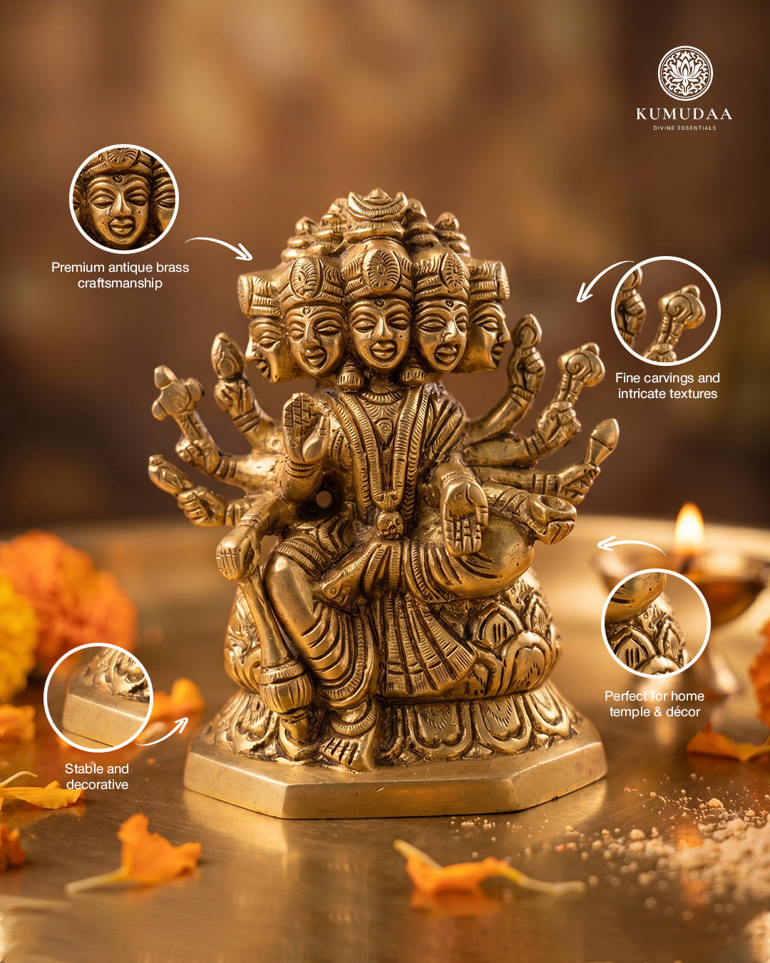 Gayatri Devi Brass Idol – Divine Gold Finish (5 inches)