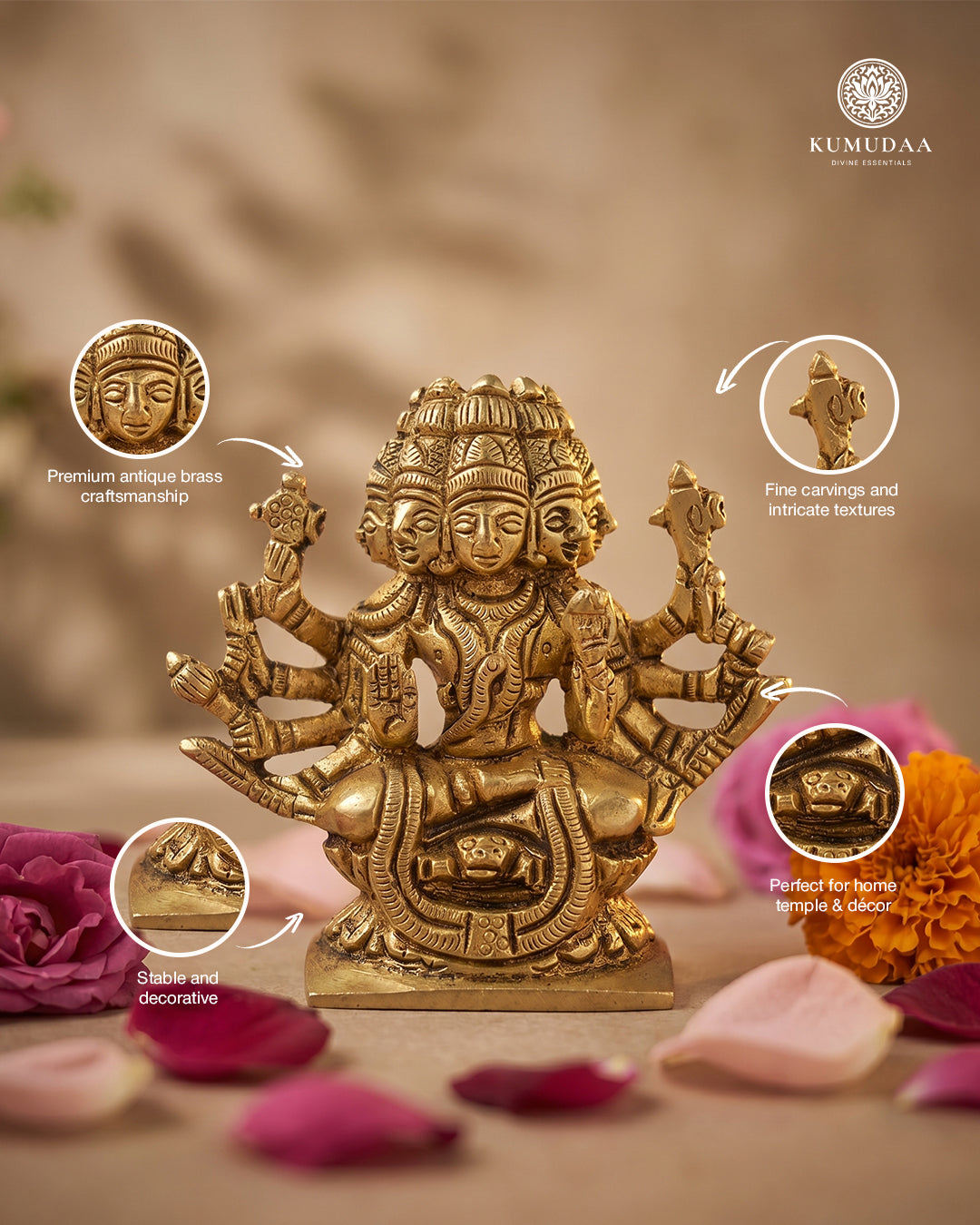 Gayatri Devi Small Brass Idol – Antique Gold Finish (3 inches)