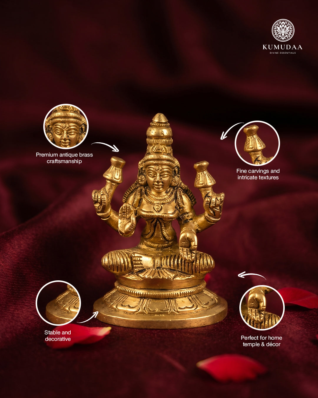 Lakshmi Devi Sitting on Base – Gold Finish Idol (3 Inches)