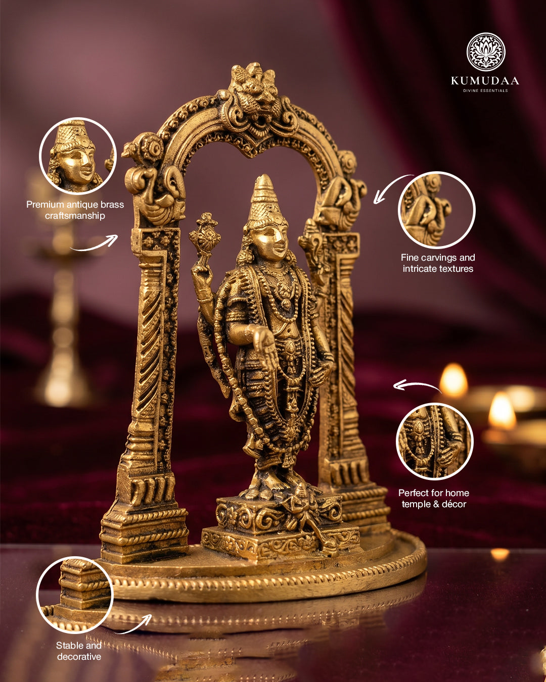 Venkateswara with Makara Toran – 3D Finish Brass Idol (4.5 inches)