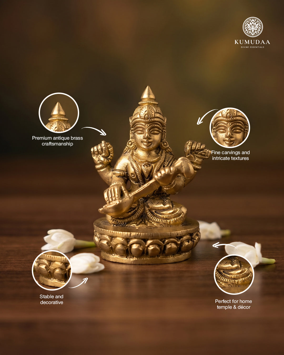 Saraswati Devi Sitting – Gold Finish Idol (2.5 Inches)