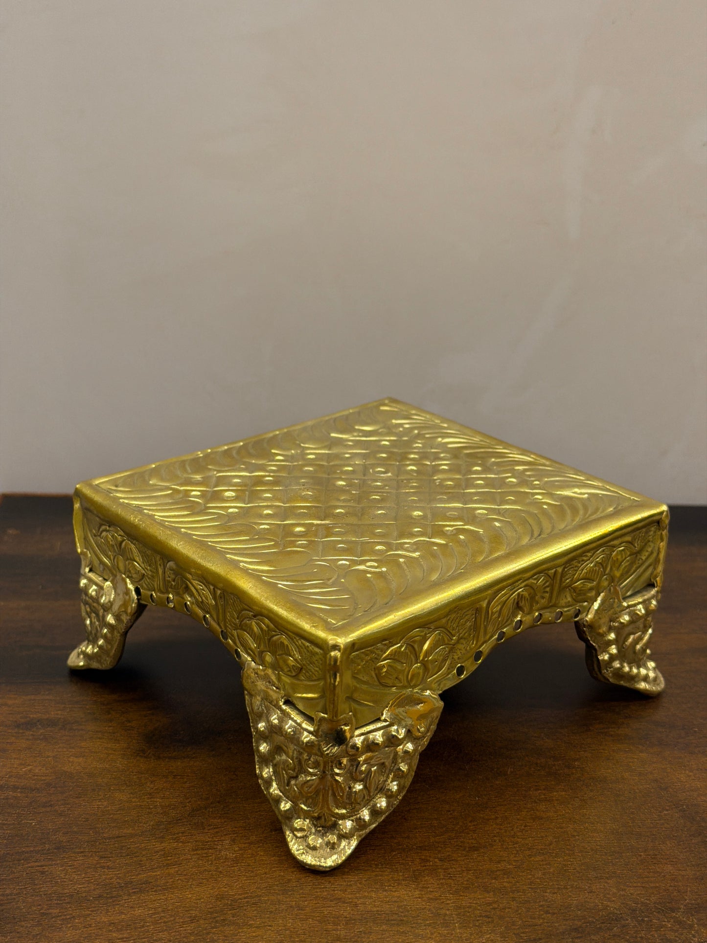 Royal Brass Chowki – Premium Carved Pooja Platform - 5 inches Diameter