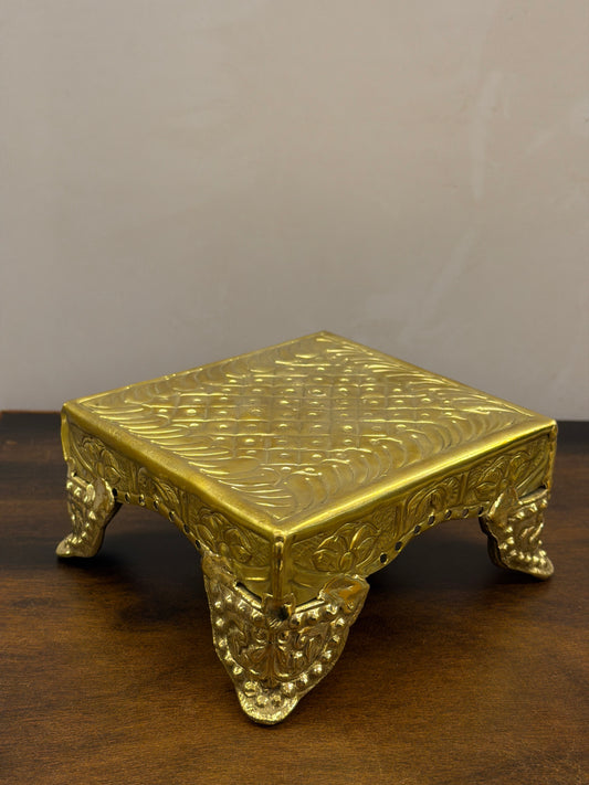 Royal Brass Chowki – Premium Carved Pooja Platform - 5 inches Diameter