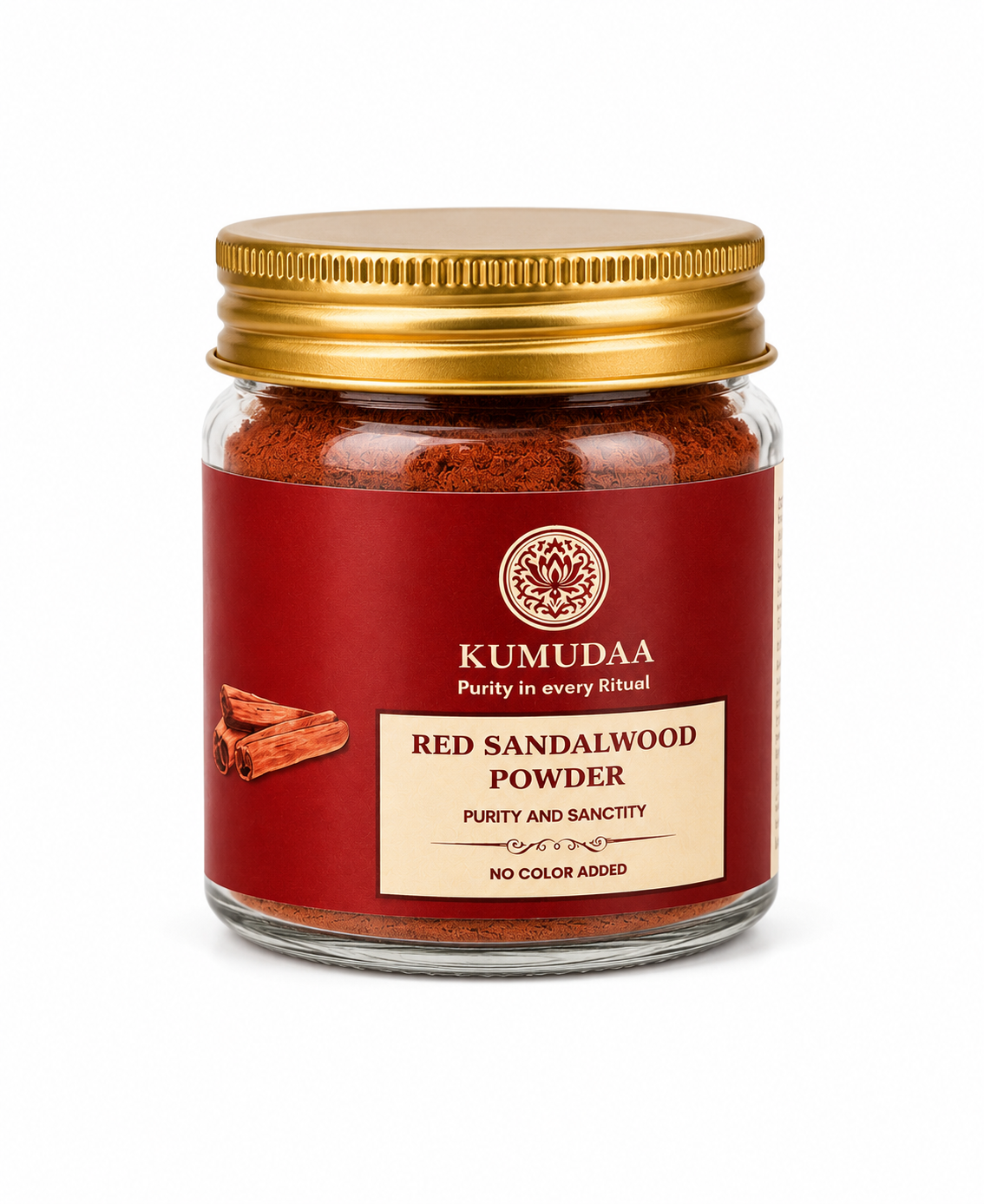 Close view of the fine red sandalwood powder texture