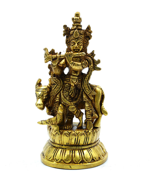 Cow Krishna Gold Finish - 4.5 inches