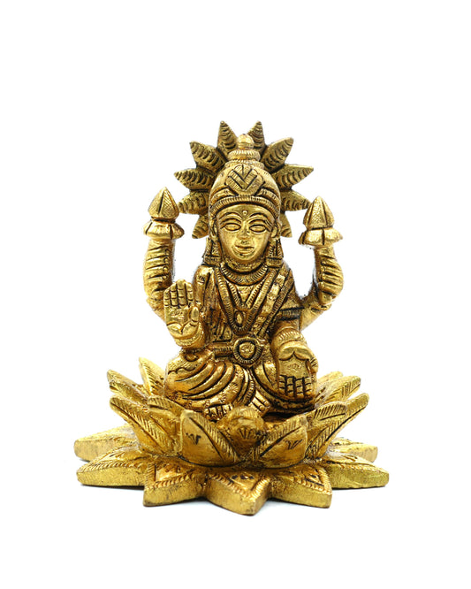 Lakshmi Devi Sitting on Lotus – Gold Finish Idol (3 Inches)
