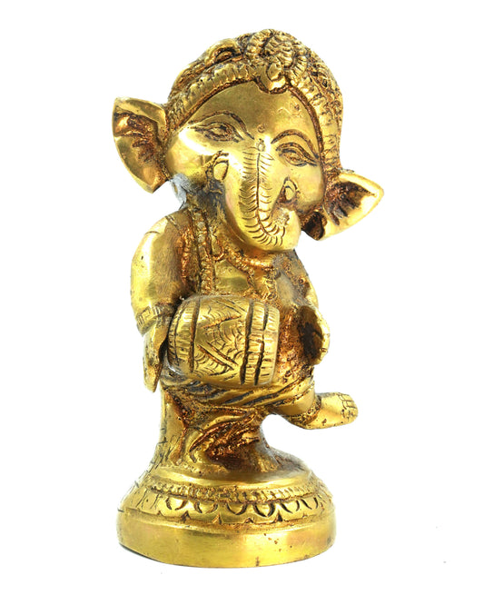 Damru Ganesha – Antique Finish Idol