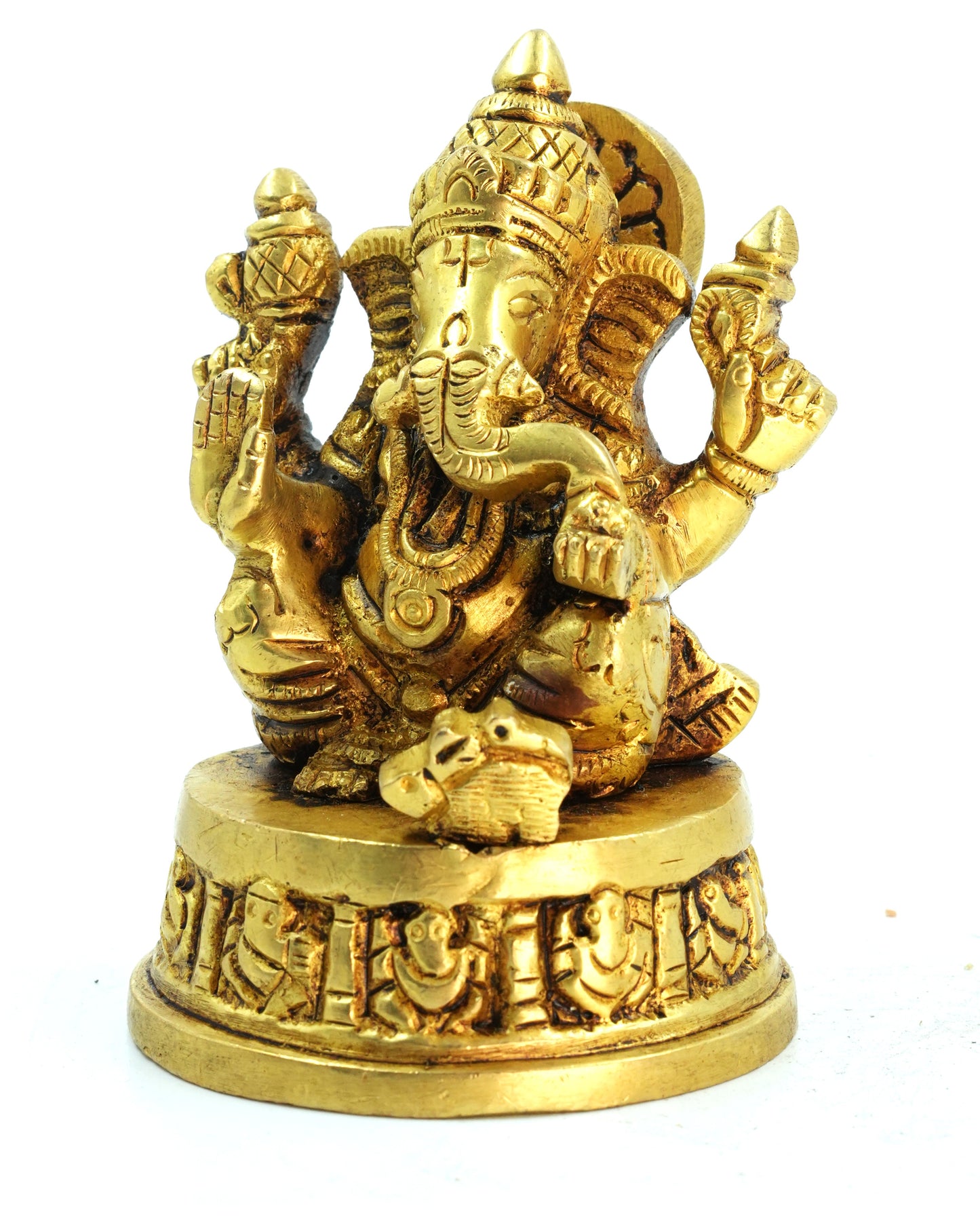 Ganesha Sitting on Base – 3 Inches Gold Finish Idol