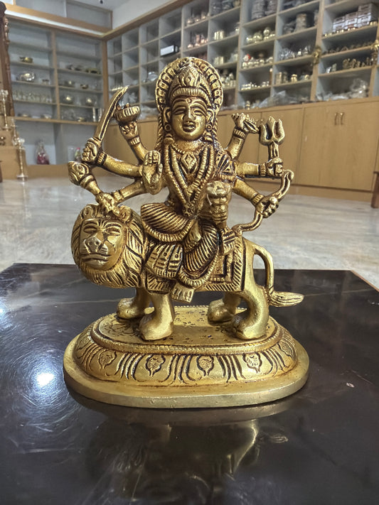 Durga Davi On Lion Gold Finish ( 6 inches )