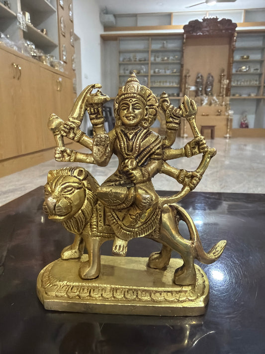 Durga Devi On Lion Gold Finish ( 4.5 inches )