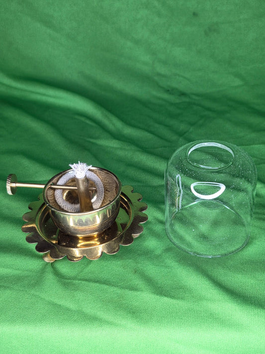 Small sized brass akhand diya with glass cap