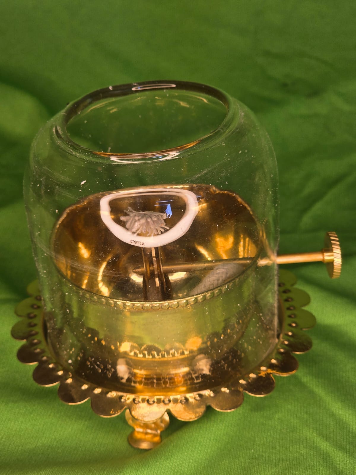Medium sized brass akhand diya with glass cap