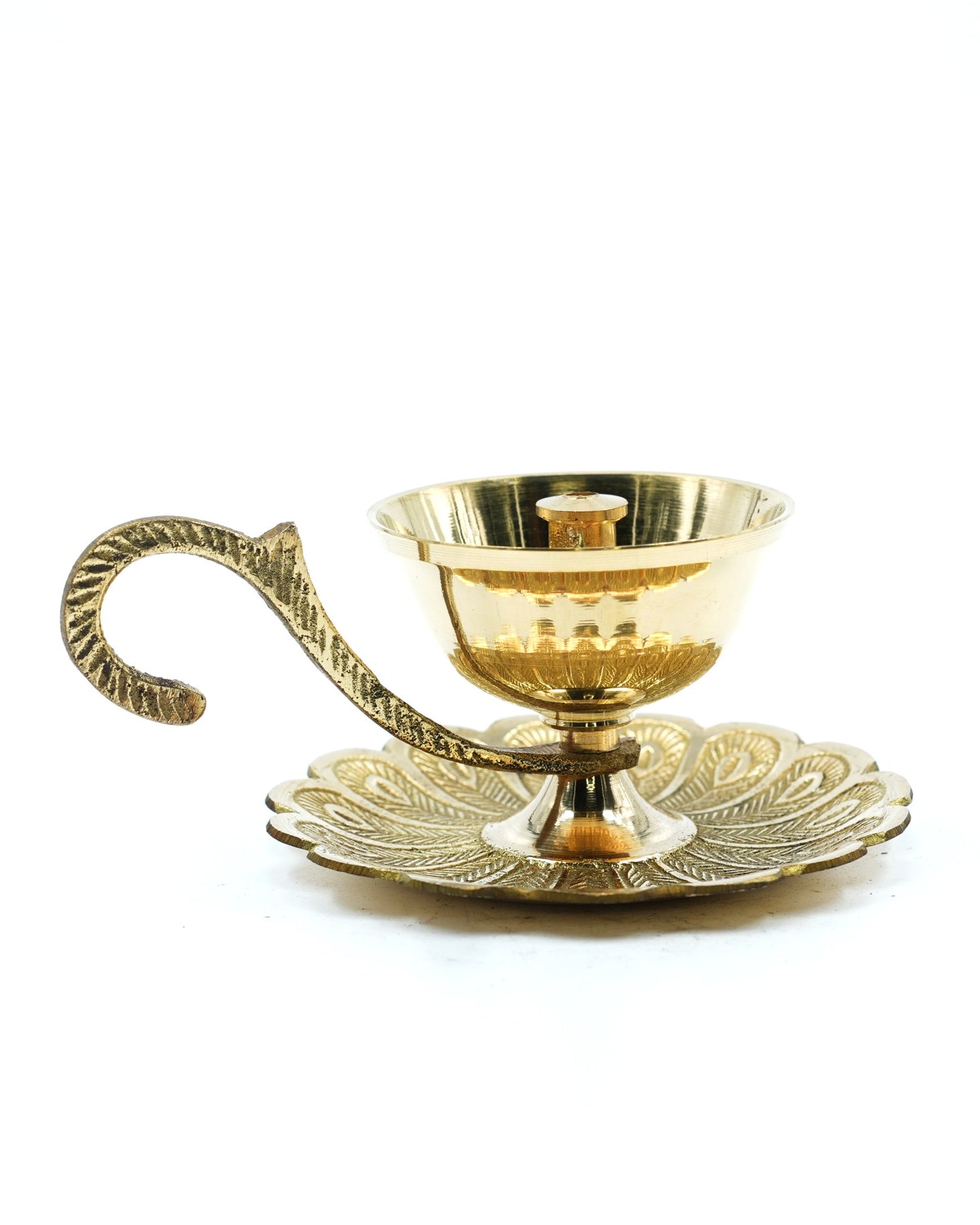 Handcrafted Brass Diya with Handle – Traditional Aarti Lamp with Base Plate