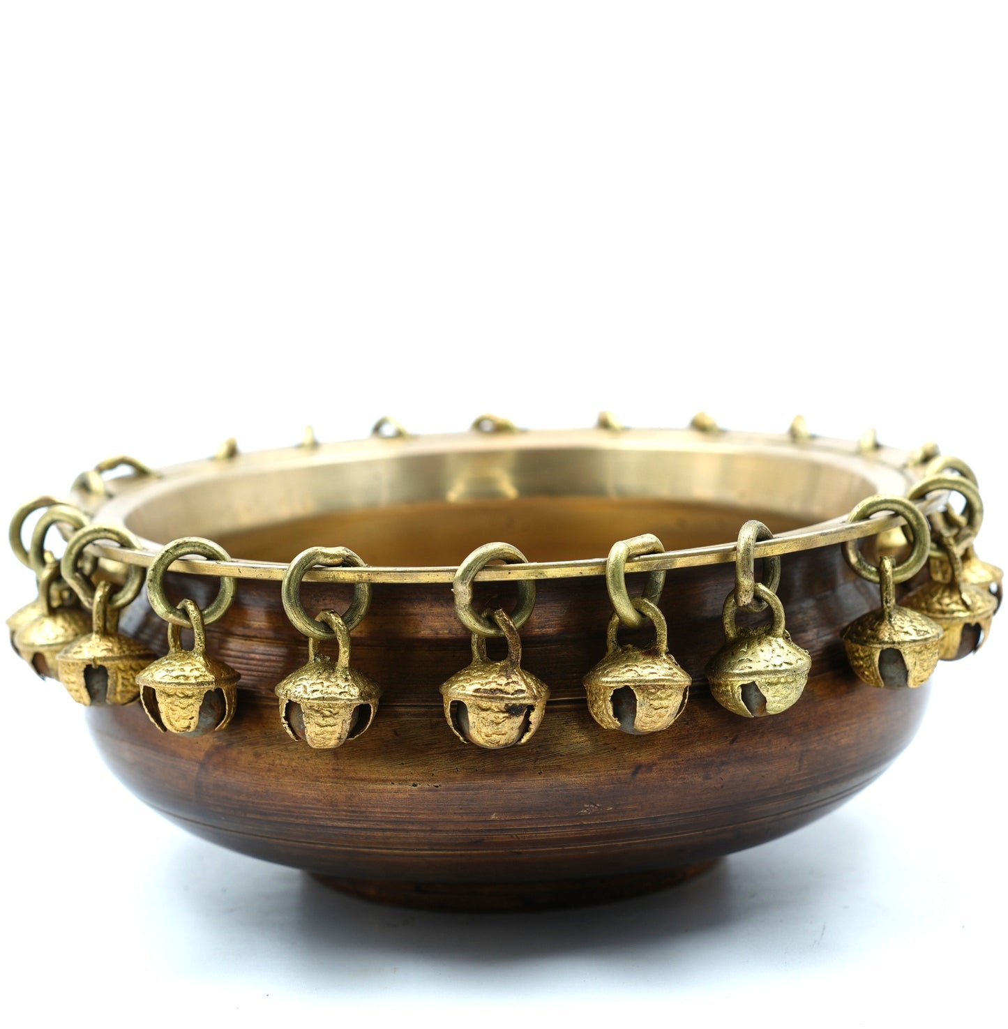 Brass Urli Bowl with Decorative Bells - 6 inches Diameter