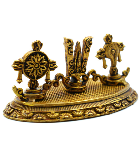 Brass Shankh Chakra Tilak Stand (Vaishnav Symbol Set)
