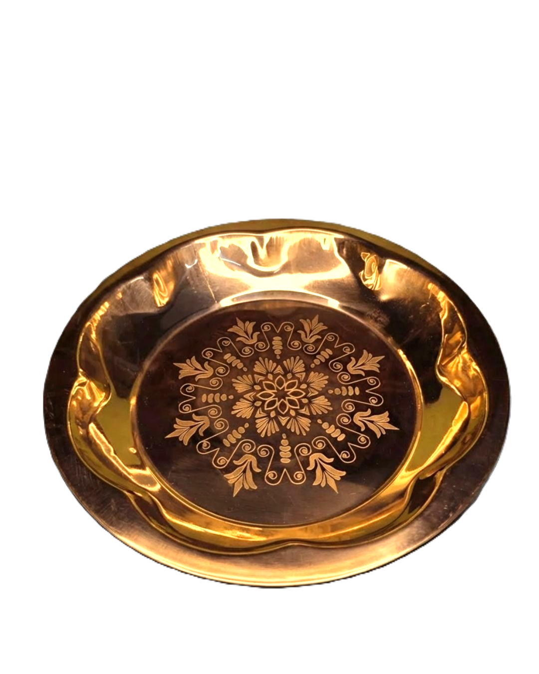 Beautiful brass plate with flower shaped border and laser print in the middle