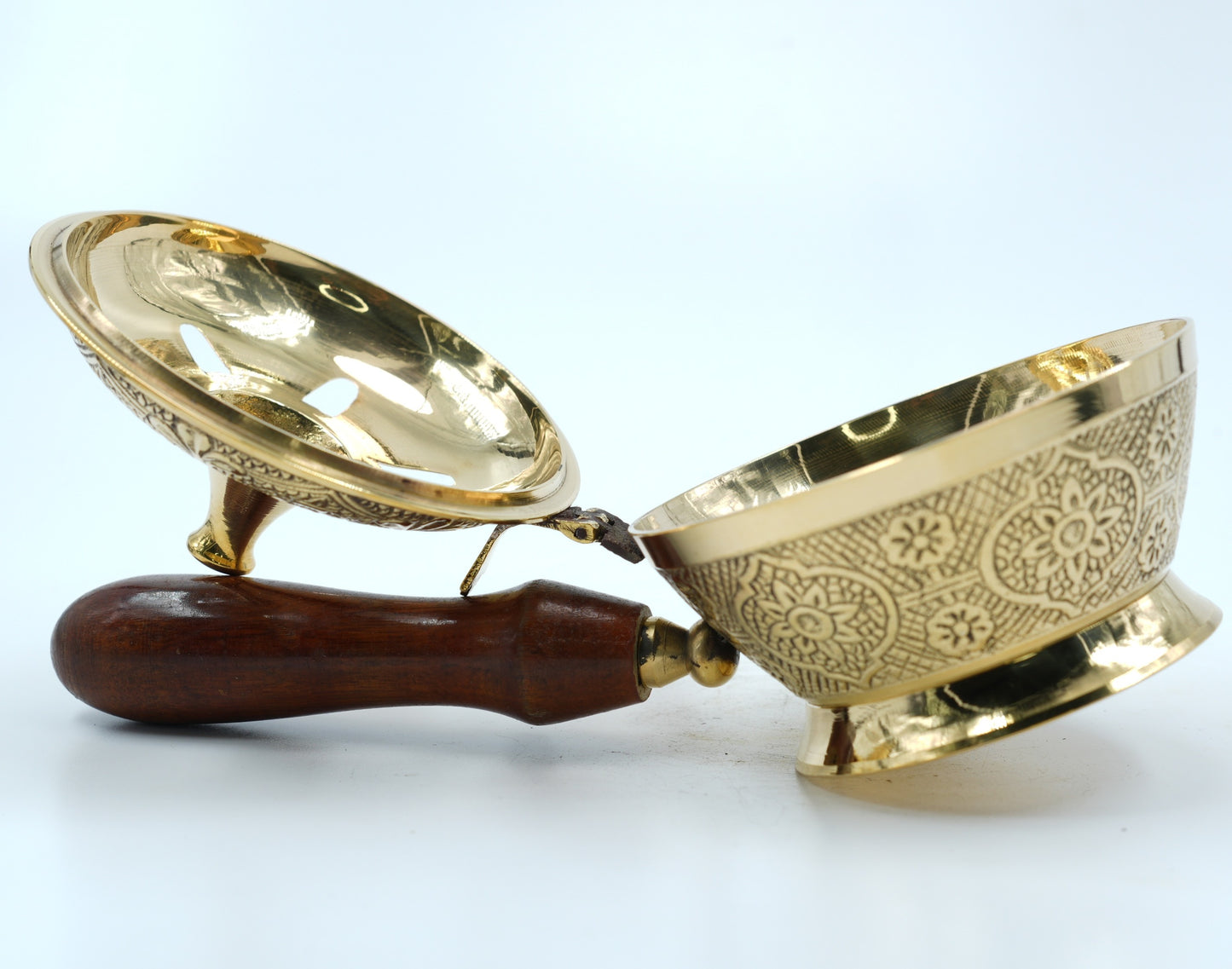 Brass Dhoop Dani with Wooden Handle – Traditional Incense Burner