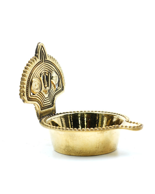 Brass Kumkum & Haldi Holder with Sacred Symbol Backrest