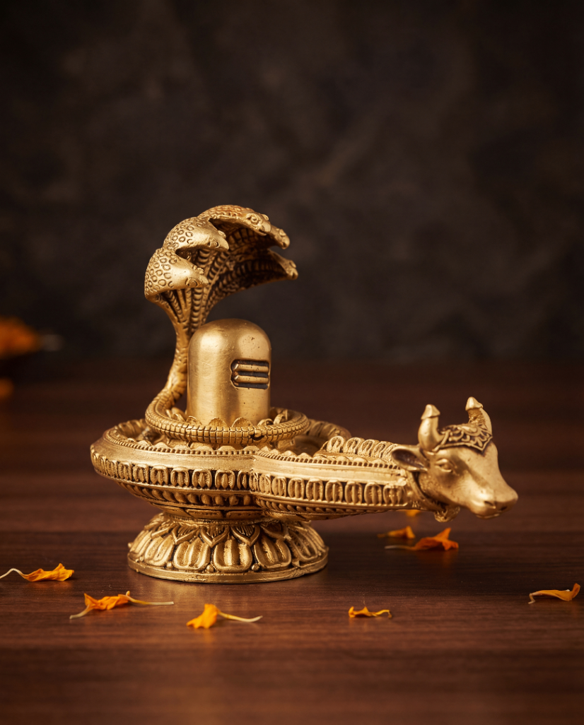 Brass Shivling with Nandi & Naag - 3.5  inches