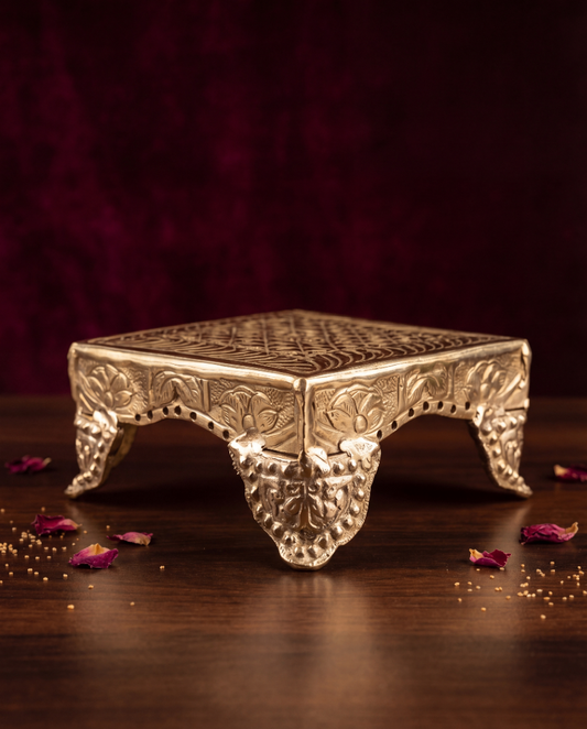 Royal Brass Chowki – Premium Carved Pooja Platform - 5 inches Diameter
