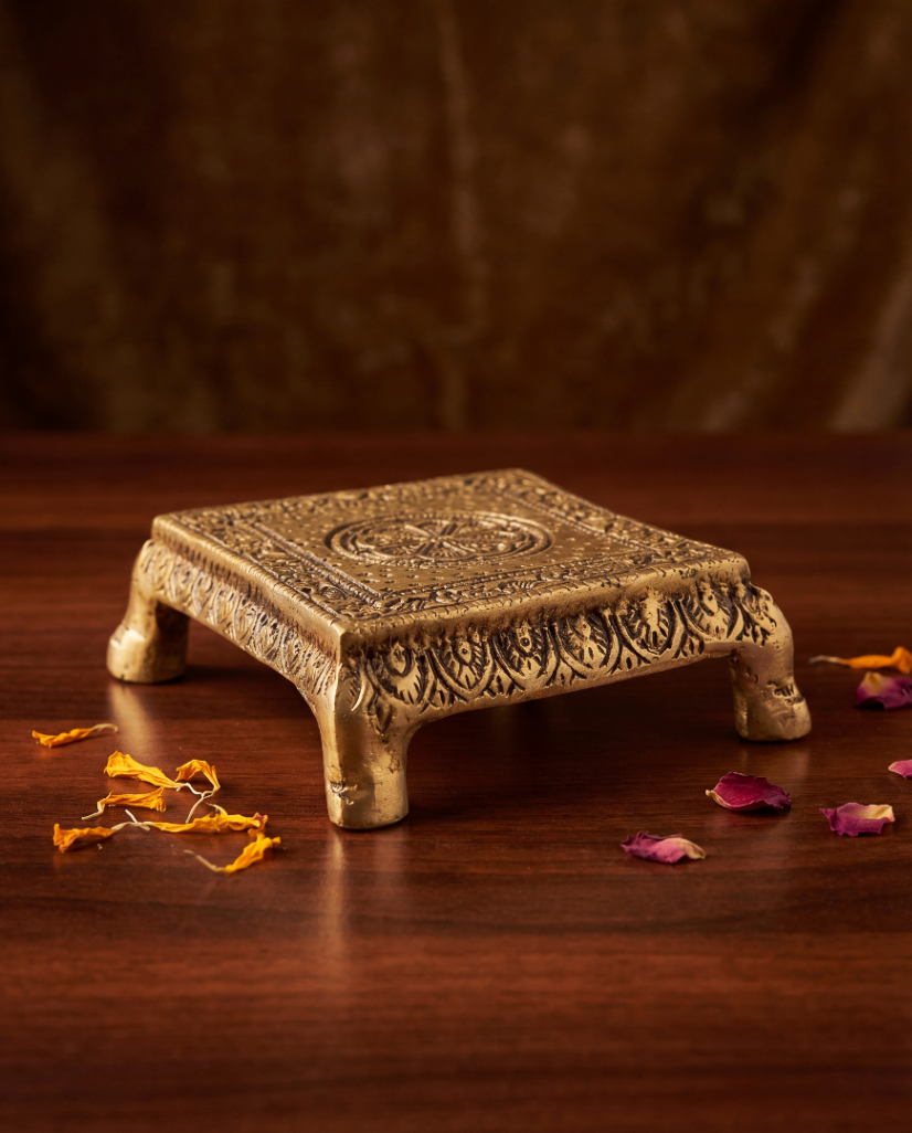 Classic Brass Pooja Chowki – Handcrafted Base - 3 inches Width