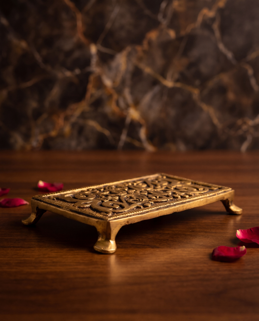 Brass Puja Chowki – Sacred Platform for Rituals - 2.9 inches Width