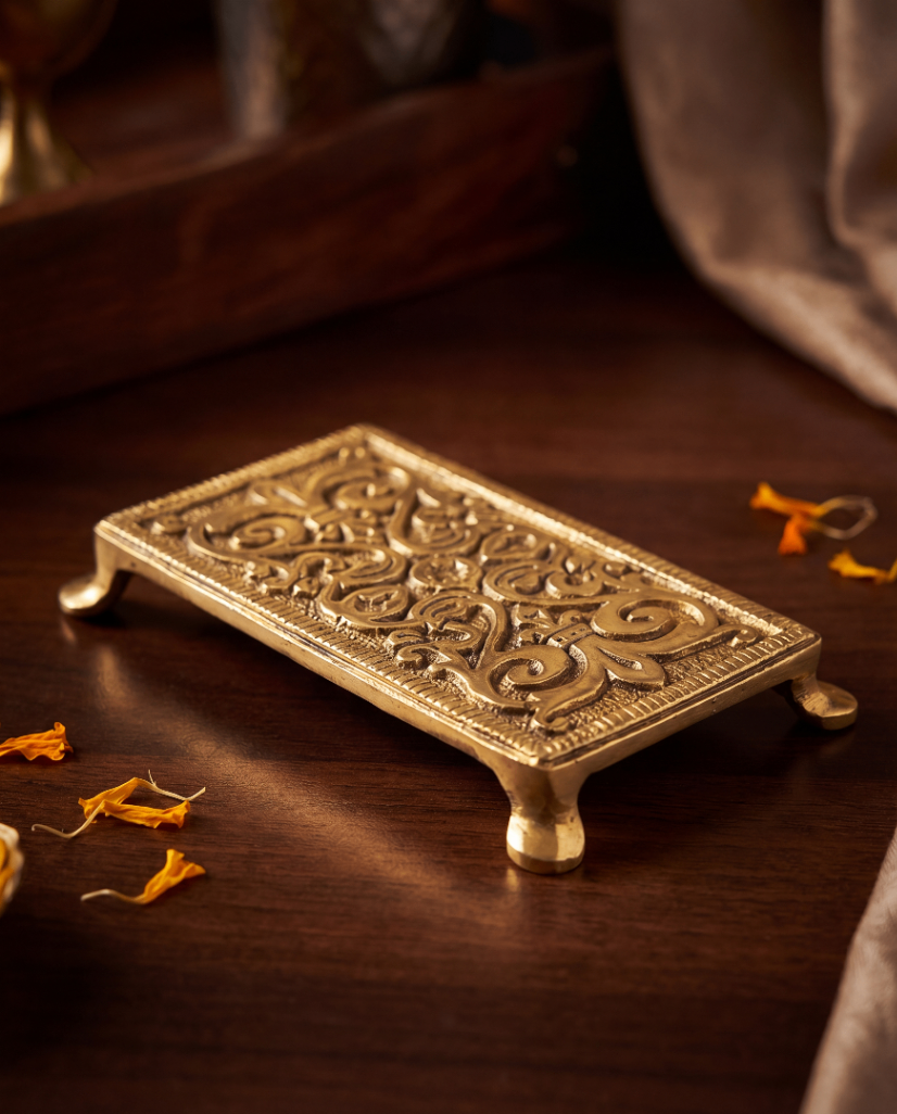 Brass Puja Chowki – Sacred Platform for Rituals - 2.9 inches Width