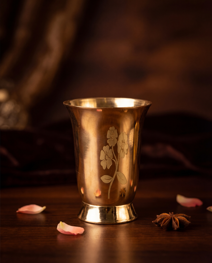 Brass Floral Engraved Glass – 4.4 inches Diameter