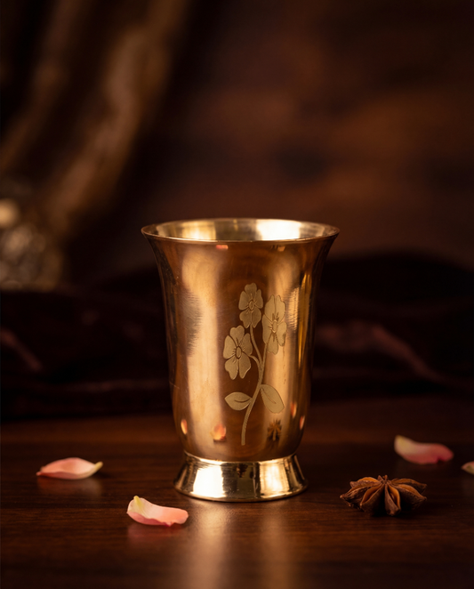 Brass Floral Engraved Glass – Traditional Drinking Tumbler