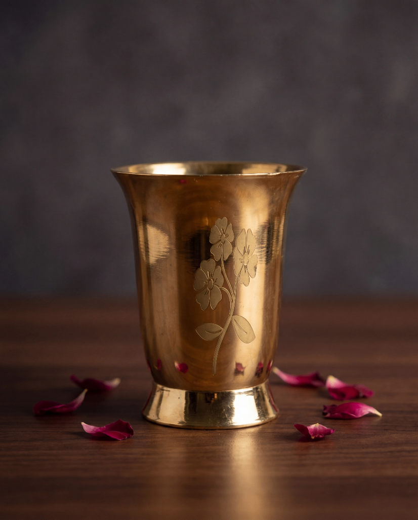 Brass Floral Engraved Glass – 4.4 inches Diameter