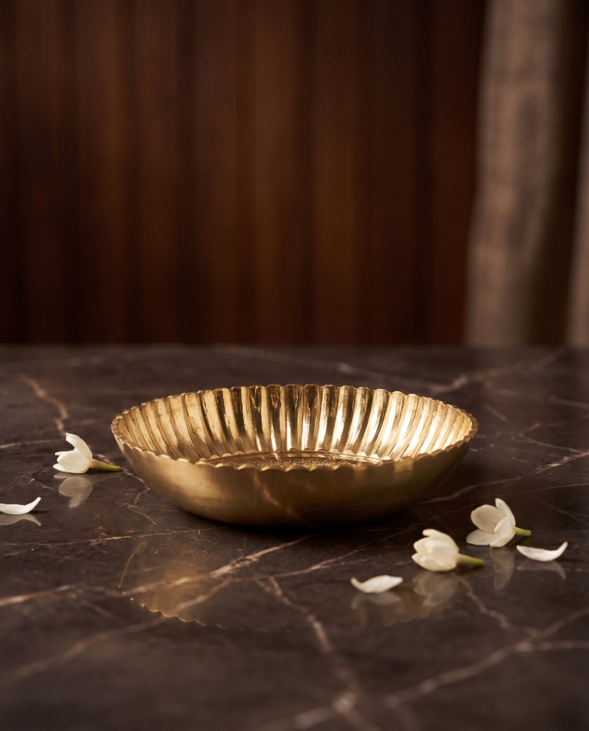 Handcrafted Brass Plate – Peacock Engraved Pooja Thali