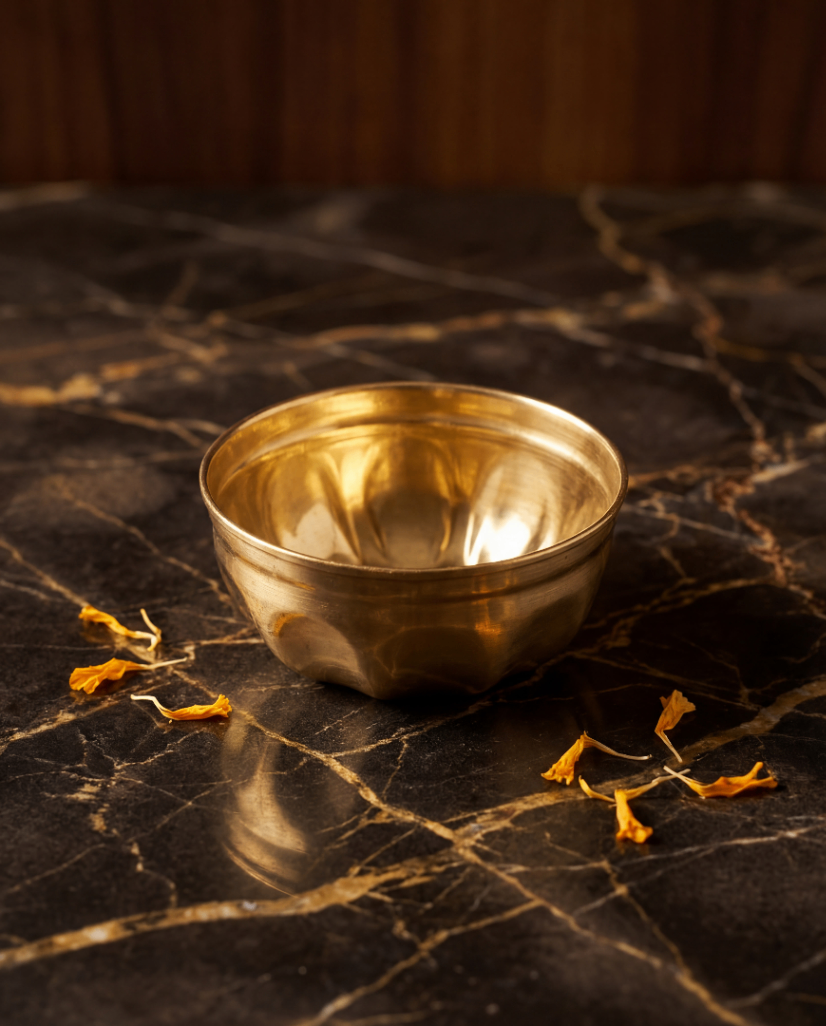 Handcrafted Designer Brass Bowl – Curved Base Utility Katori
