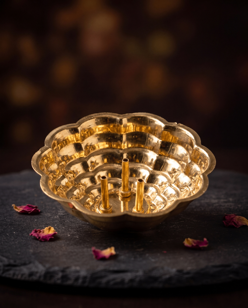 Brass Agarbatti Stand Plate – Lotus Design Incense Holder