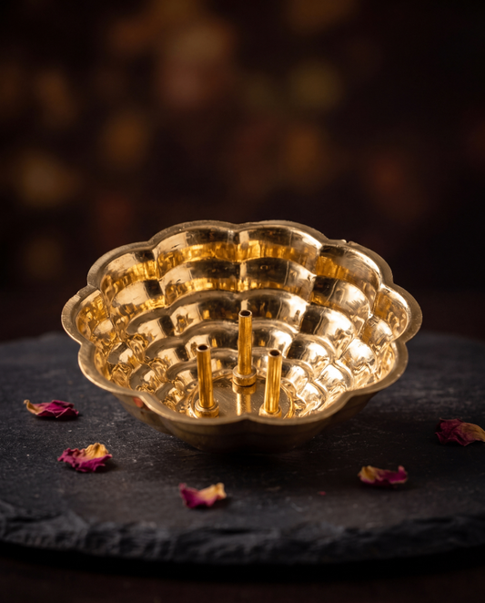 Brass Agarbatti Stand Plate – Lotus Design Incense Holder