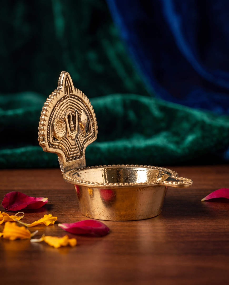 Brass Kumkum & Haldi Holder with Sacred Symbol Backrest - 1 inches