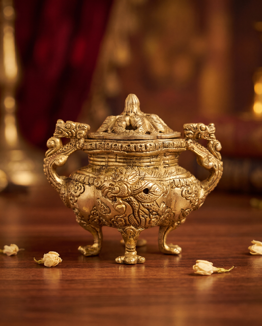 Brass Dhoop Dani with Lid – Handcrafted Incense Burner