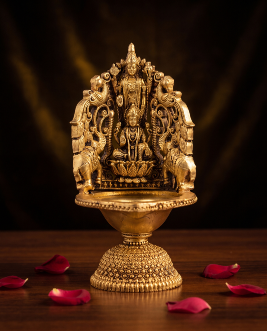 Brass Lakshmi Deepam with Gaja Design – Temple Style Diya