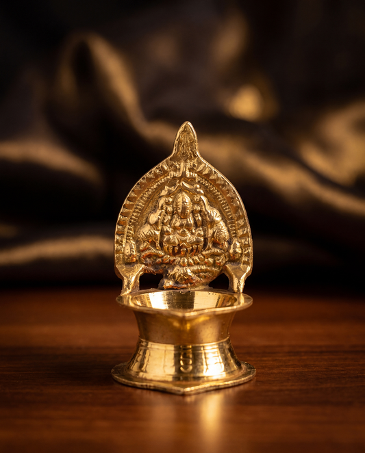 Brass Lakshmi Diya – Goddess Engraved Oil Lamp